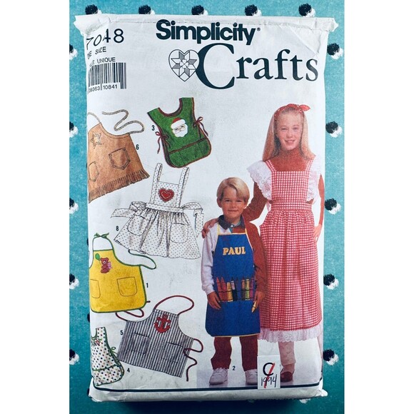 Simplicity 7048 Kids Apron Art Baking Holiday Cowboy Pockets Applique One Size - Picture 1 of 2